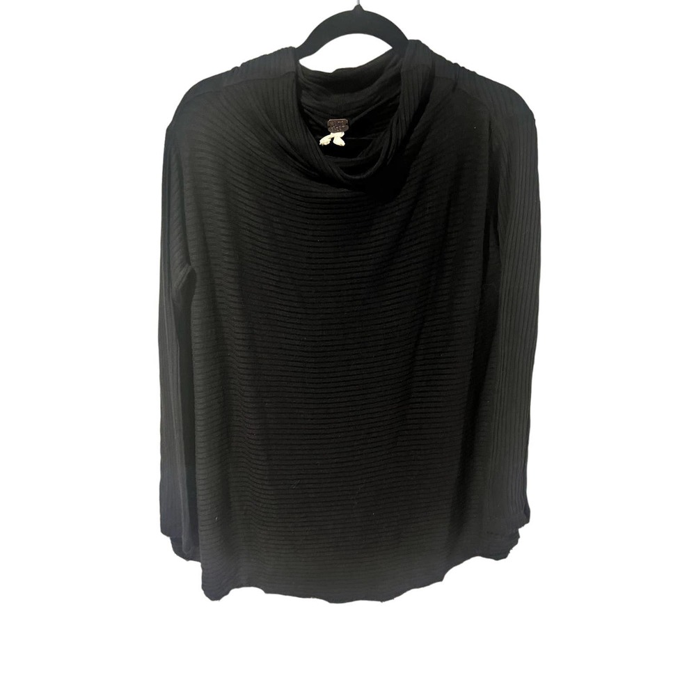 Free People Love Split Back Ribbed Cowl Neck Thermal Sweater Open Back in Black